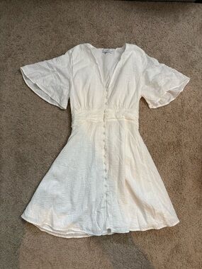 Reserved White Textured Button-Front Mini Dress